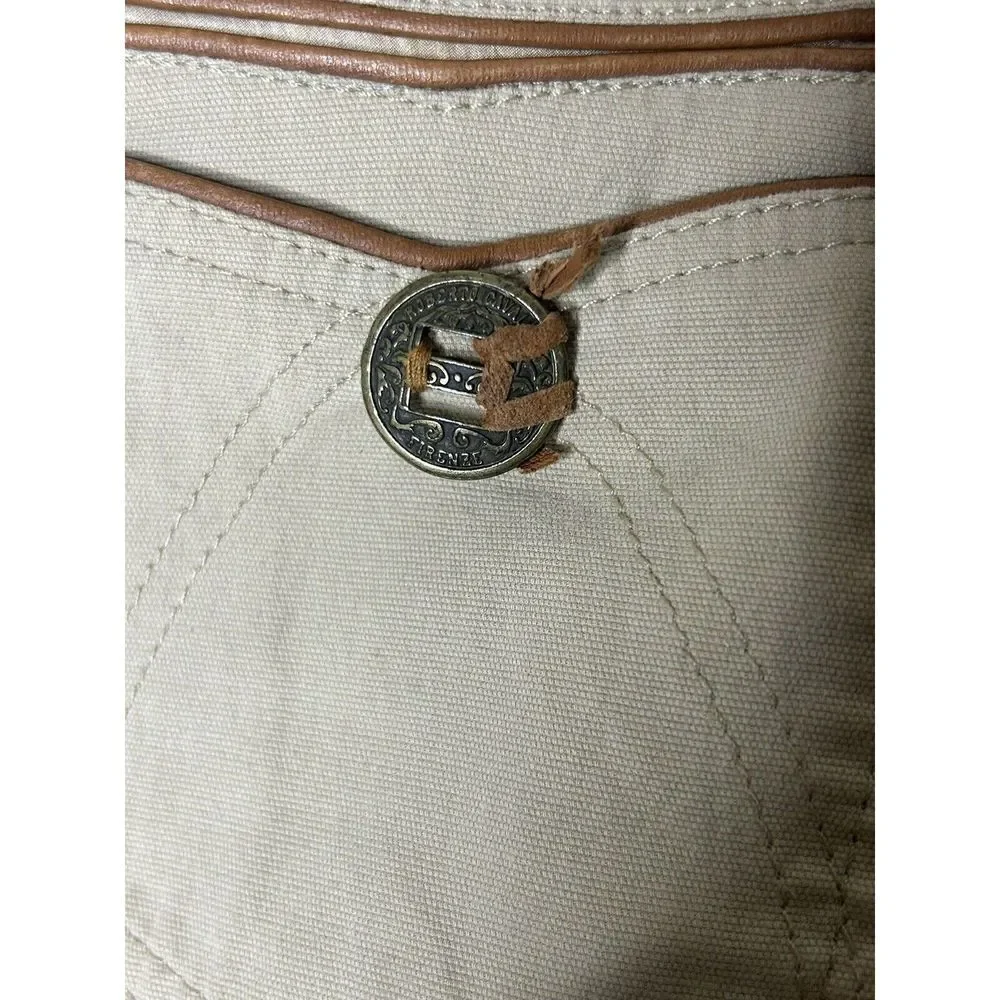 Roberto Cavalli Italy Vintage Tan Wide Leg Leather Accent Jeans Sz M